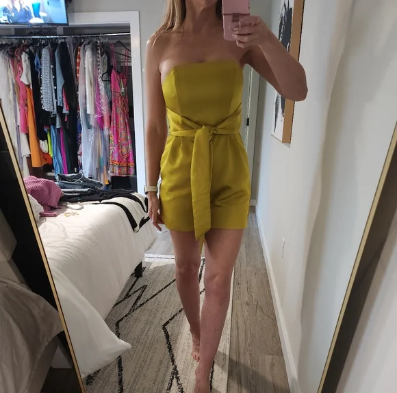 Satin Strapless Tie Waist Romper - Picture 4 of 7